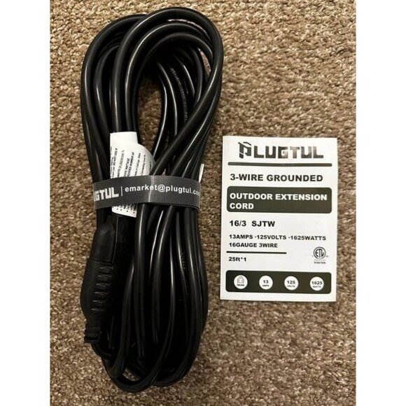 New Outdoor Extension Cord 25 FT Waterproof, 16/3 Gauge Black Heavy Duty - Picture 1 of 2